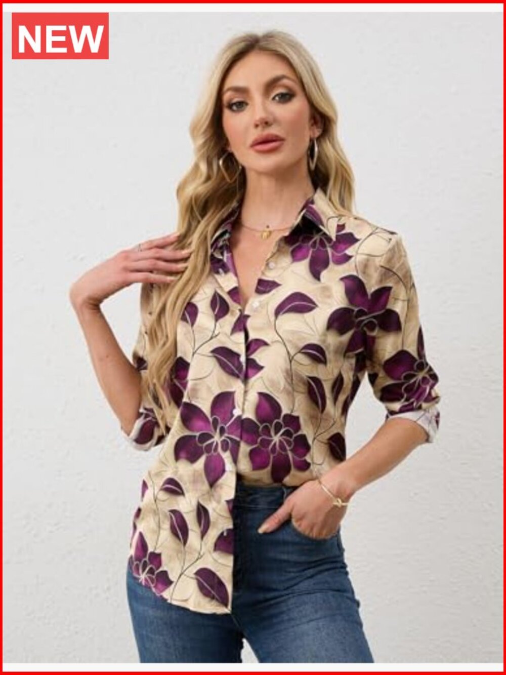 Women's Silky Button Down Shirt Wrinkle-Resistant Long Sleeve Blouse - Picture 2 of 7